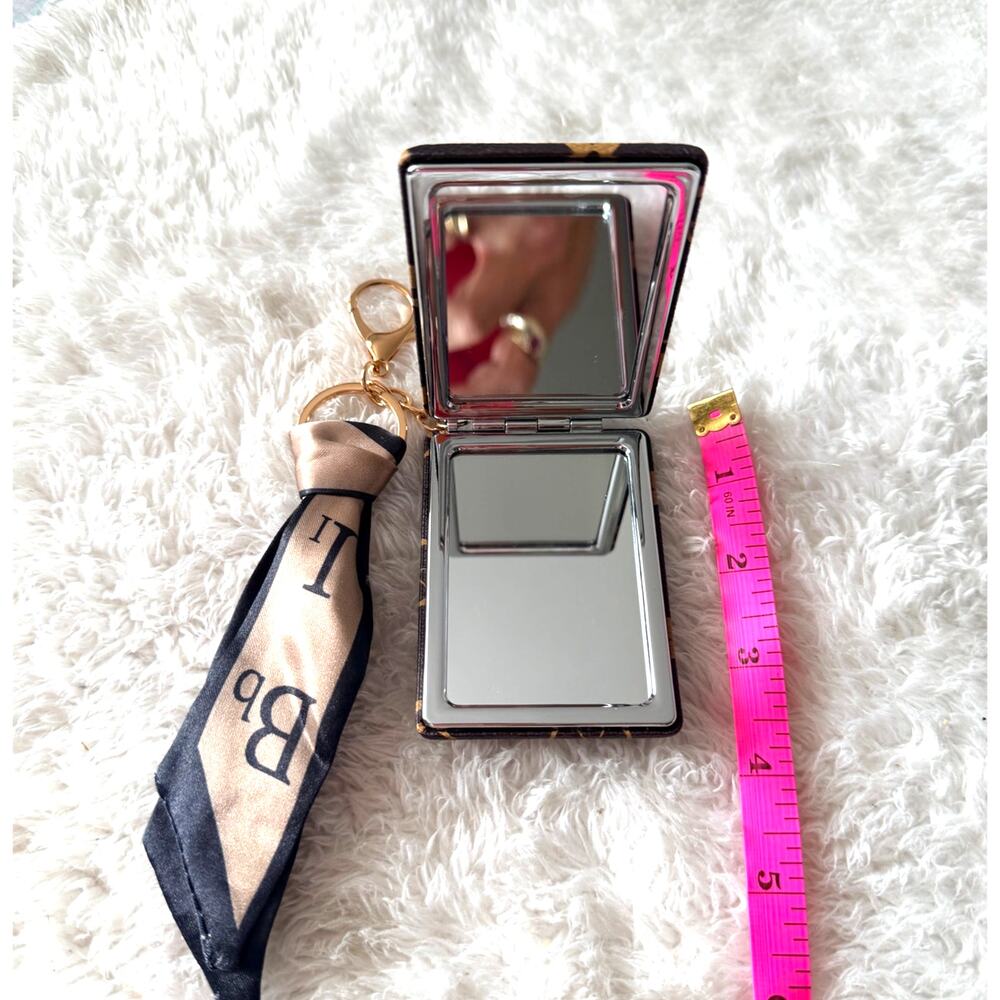 Fashion Monogram Compact Mirror Keychain with Satin Scarf - Picture 3 of 4